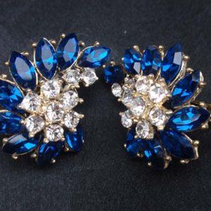 Trifari Rhinestone Capri Blue Earrings